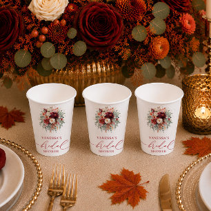 Klassisches tiefrotes Blumen-Herbst-Brautparty-Pap Pappbecher