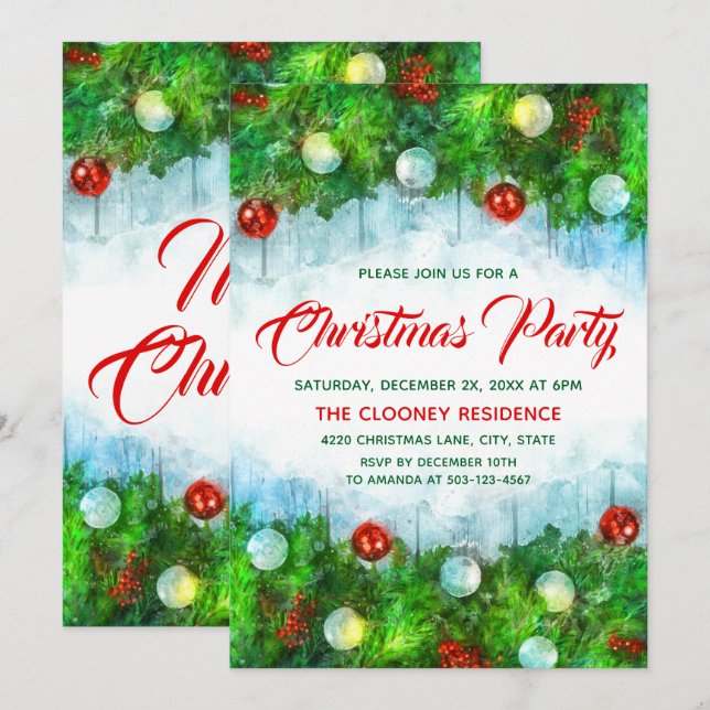 Klassisches traditionelles Merry Christmas Party Einladung (Vorne/Hinten)