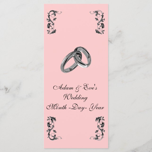 Klassisches und elegantes rosa Hochzeitsmenü Menükarte (Rückseite)