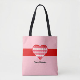 Klassisches Valentinherz Rot und Rosa Raute Herz Tasche