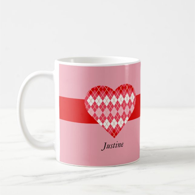 Klassisches Valentinherz Rot und Rosa Raute (Rosa) Kaffeetasse (Links)