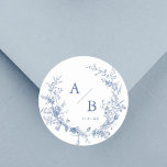Klassisches Viktorianisch-Französisch-Blaue Hochze Runder Aufkleber<br><div class="desc">Classic Viktorianisch French Wedding Monogram Stickers</div>