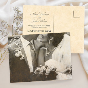 Klassisches Vintage-Hochzeitsfoto Einladungspostkarte