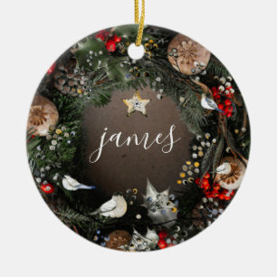 Klassisches Vintage Name Jahr Weihnachtskran Keramik Ornament