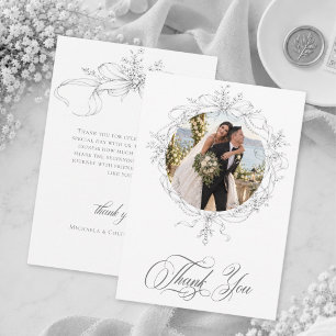 Klassisches Vintage-Schwarzes-Blumenkranz-Hochzeit Dankeskarte