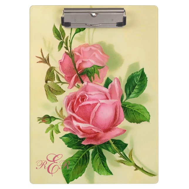 Klassisches Vintages Art-Rosa-Rosen-Klemmbrett Klemmbrett (Vorderseite)