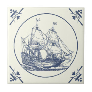Klassisches Vintages Blue Sea Segelschiff auf Elfe Fliese