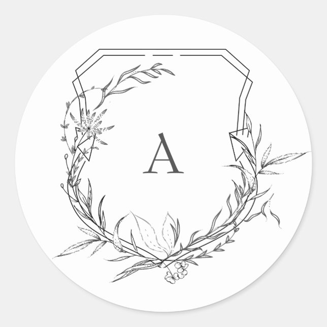 klassisches Vintages botanisches Monogramm-Wappen Runder Aufkleber (Vorderseite)