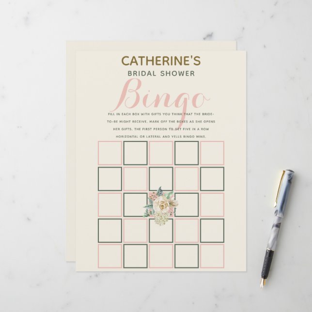 Klassisches Vintages Elegantes Brautparty Bingo (Vorderseite/Rückseite Beispiel)