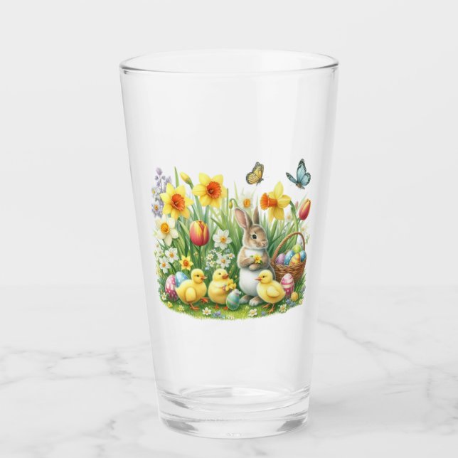 Klassisches/Vintages Federhasen/Huhn Glas (Vorderseite)