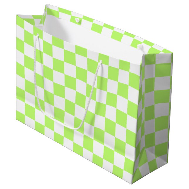 Klassisches visuelles Limette-Karo Große Geschenktüte (Vorderseite Schrägansicht)