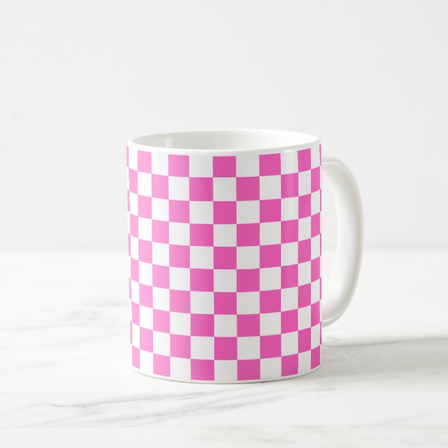 Klassisches visuelles rosa Karomuster  Kaffeetasse (VorderseiteRechts)