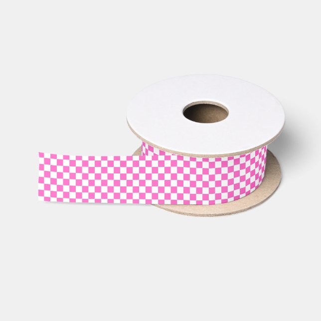 Klassisches visuelles rosa Schachbrettmuster Satinband (Spule)