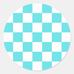 Klassisches visuelles Türkisblau-Karo Runder Aufkleber