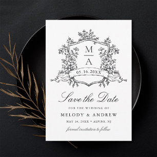 Klassisches Wappen Schwarz & Weiß Hochzeit Save The Date