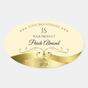 Klassisches Wavy Gold Dekor, helles Peach Monogram Ovaler Aufkleber