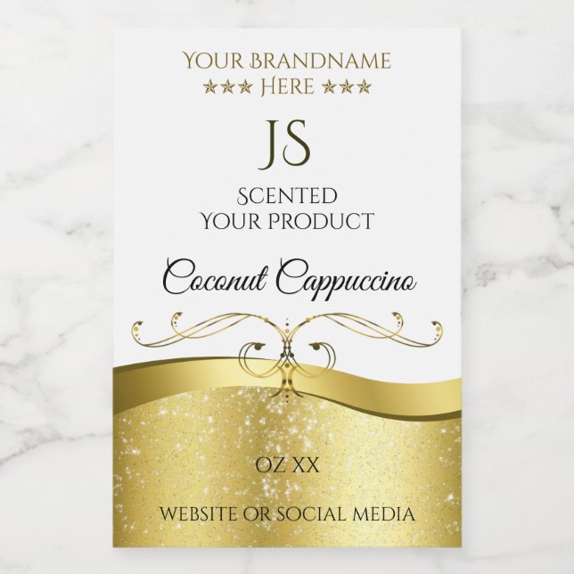 Klassisches Wavy Gold Dekor, helles weißes Monogra Lebensmitteletikett (Einzelnes Label)