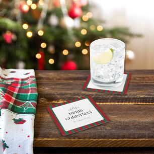 Klassisches Weihnachten mit Streifen Rechteckiger Pappuntersetzer