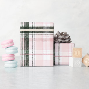 Klassisches Weihnachten rosa und grün Kariert Geschenkpapier