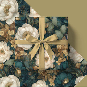 Klassisches Weihnachten Winter Grün und Weiß Flora Geschenkpapier