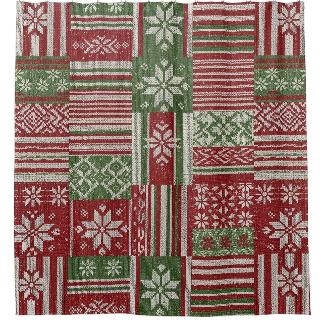 Klassisches Weihnachts-Patchwork-Strickmuster - Ro Duschvorhang (Vorderseite)