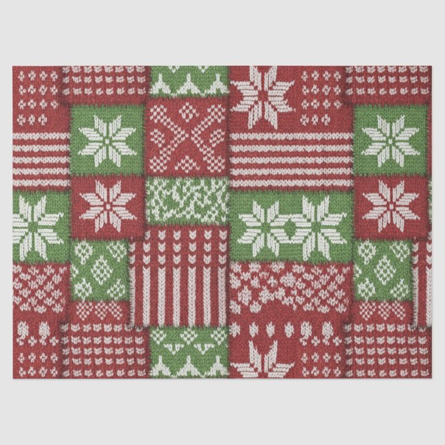 Klassisches Weihnachts-Patchworkstrickmuster - Rot Seidenpapier (Vorderseite)