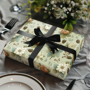 Klassisches Weihnachts-Pfirsich- und Salbei-grünes Geschenkpapier Set