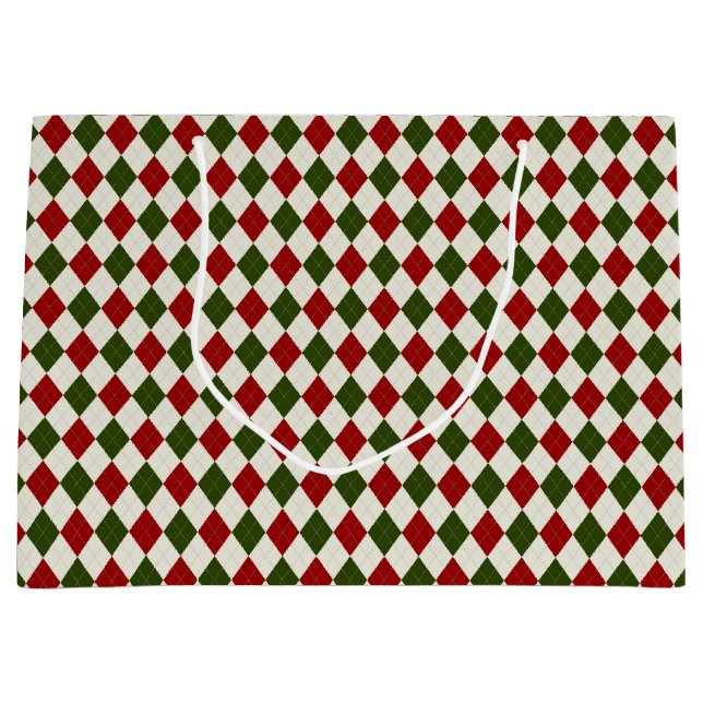 Klassisches Weihnachts-Raute-Muster Große Geschenktüte (Vorderseite)