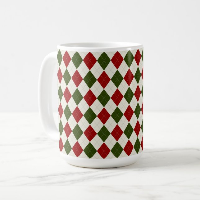 Klassisches Weihnachts-Raute-Muster Kaffeetasse (Vorderseite Links)