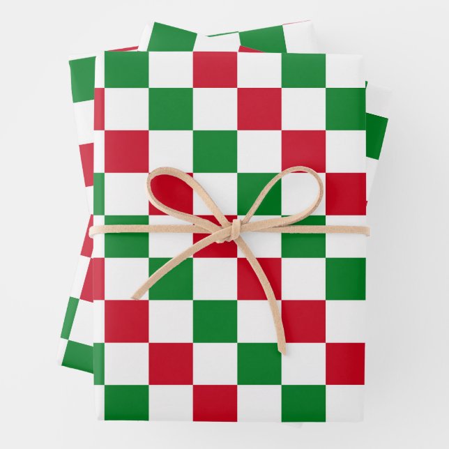 Klassisches Weihnachts-Schachbrettmuster Geschenkpapier Set (Beispiel)