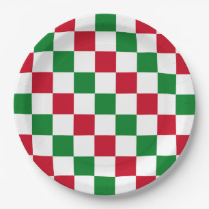Klassisches Weihnachts-Schachbrettmuster Pappteller