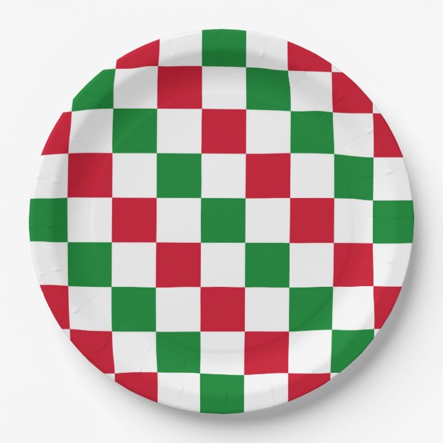 Klassisches Weihnachts-Schachbrettmuster Pappteller (Vorderseite)