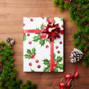 Klassisches Weihnachtsbaum-Blatt-Beeren-Muster Geschenkpapier