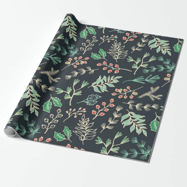 Klassisches Weihnachtsblumenmuster Geschenkpapier (Ungerollt)