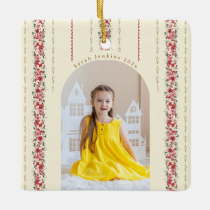 Klassisches Weihnachtsbotanik-Jahresandenken-Foto Keramikornament