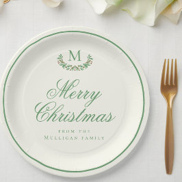 Klassisches Weihnachtsfamilienmonogramm Pappteller