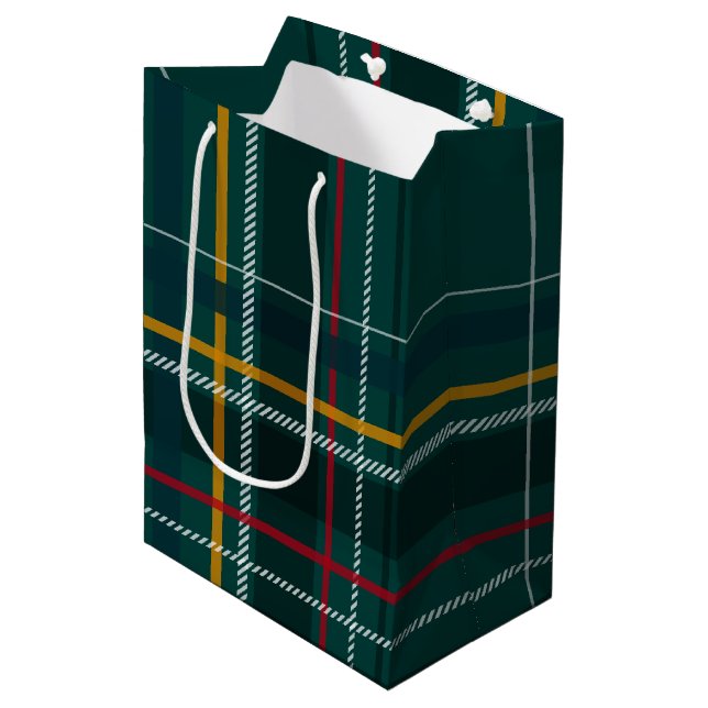 Klassisches Weihnachtsgeschenk karierter Urlaub Mittlere Geschenktüte (Vorderseite Schrägansicht)