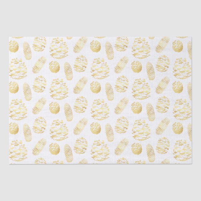 Klassisches Weihnachtsgold Pinecones Tissue Seidenpapier (Vorderseite)