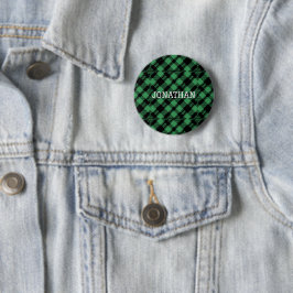 Klassisches Weihnachtsgrün kariertes Muster Button