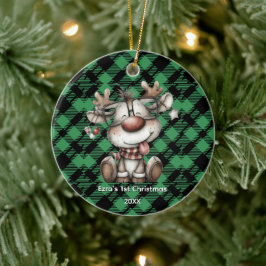 Klassisches Weihnachtsgrün kariertes Muster Custom Keramik Ornament