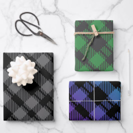 Klassisches Weihnachtsgrün kariertes Muster Geschenkpapier Set