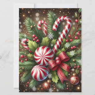 Klassisches Weihnachtsgrün mit Zuckerstangen-/Pfef Feiertagskarte