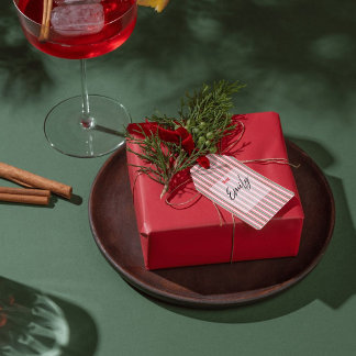 Klassisches Weihnachtsgrün-Rot-Streifen Geschenkanhänger