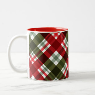 Klassisches Weihnachtsgrün, Rot-Weiß-Karo Zweifarbige Tasse