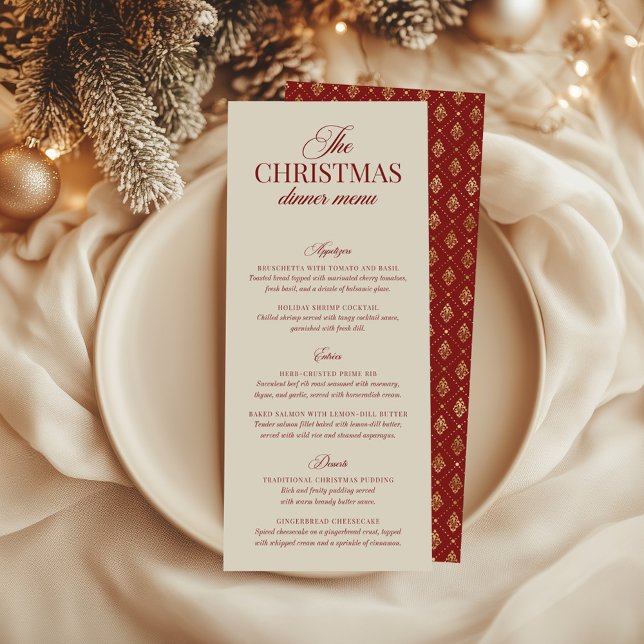 Klassisches Weihnachtsmenü mit rotem und goldenem  Einladung (Classic Christmas Red & Gold Foil Imitation Menu)