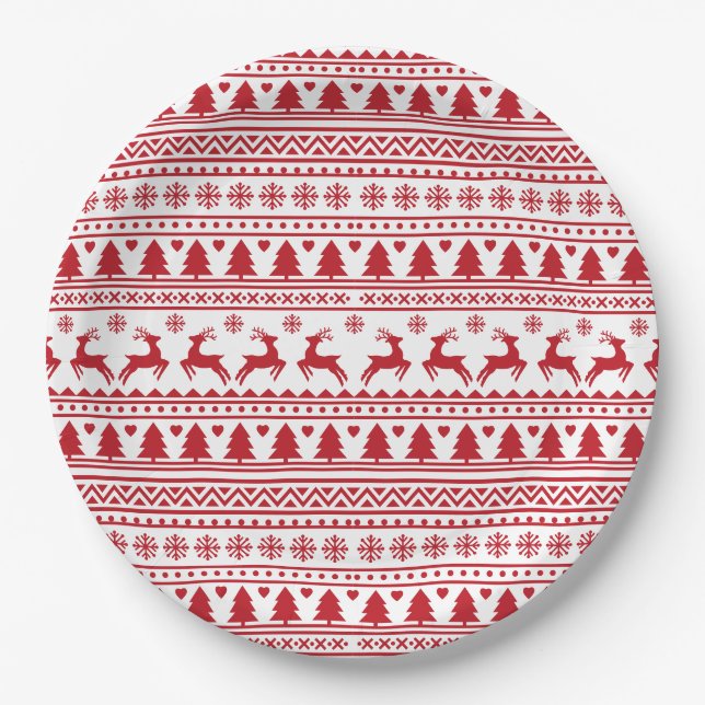 Klassisches Weihnachtsmuster Pappteller (Vorderseite)