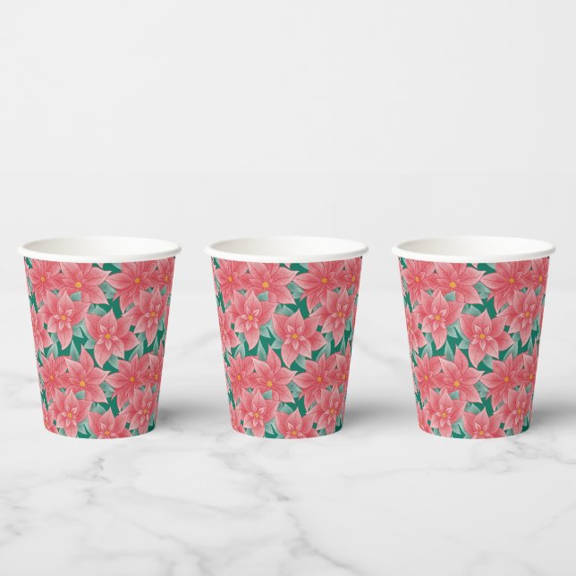 Klassisches Weihnachtsmuster Poinsettia Blumenmust Pappbecher (Multi)