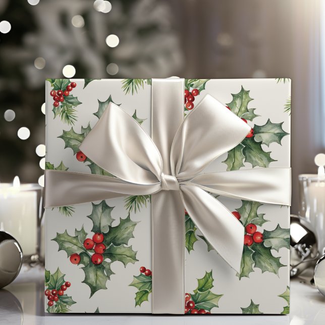 Klassisches Weihnachtspapier Geschenkpapier (Classic Holly And Berries Christmas Wrapping Paper)