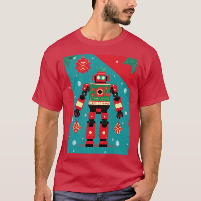 Klassisches Weihnachtspullover-Muster Roboter T-Shirt (Vorderseite)