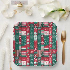 Klassisches Weihnachtswrapping Paper Muster Pappteller